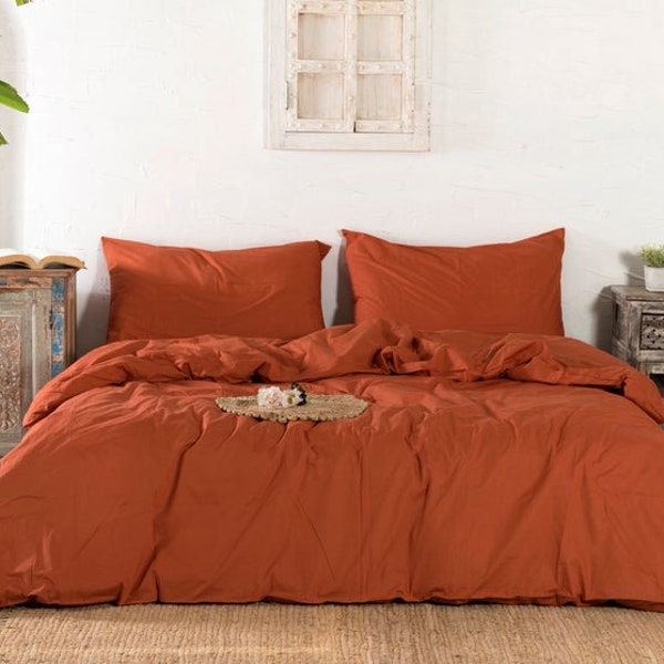 3 Pieces Boho Bedding Washed 100% Cotton Duvet Cover Exclusive Duvet Cover Uo Bedding Queen Duvet Cover Rust Brown Duvet Set