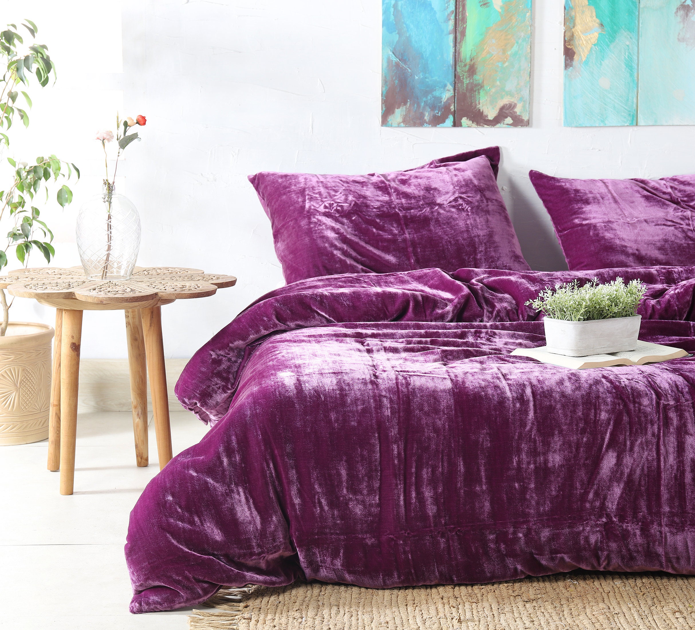 3 Pieces Set Luxury Crushed Velvet Duvet Cover Boho Bedding UO Etsy