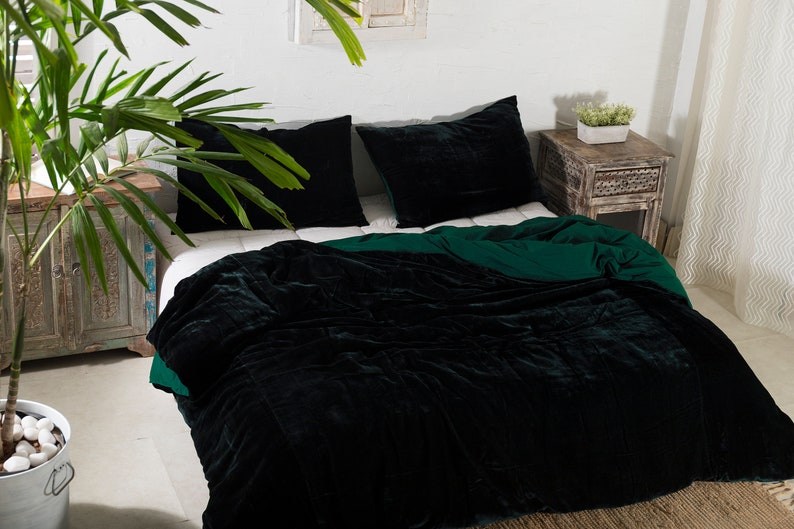 Ultra-Luxe Crushed Velvet Duvet Cover, Boho Bedding UO Comforter Bedding Donna Cover, 3 Pcs Set Emerald Green Duvet Set, Velvet Bedding Set image 5