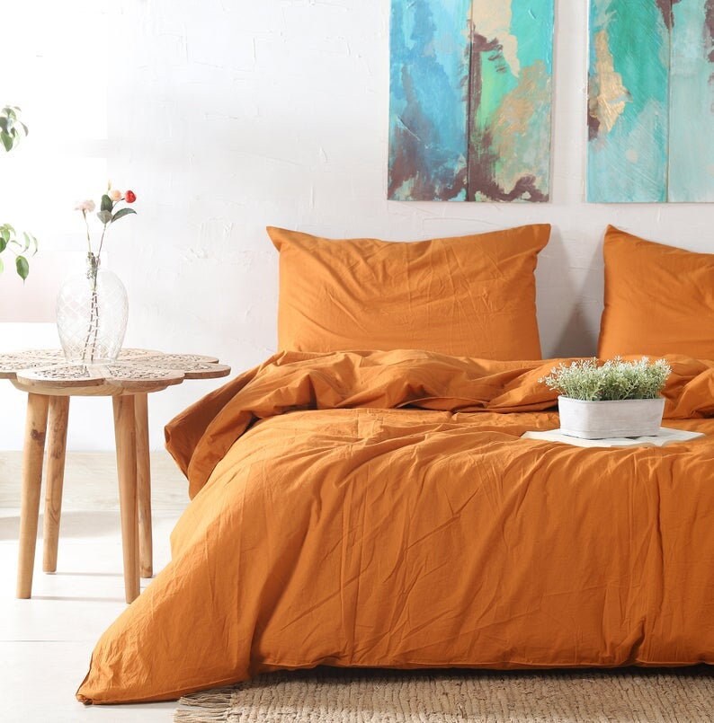 3 Pieces Set Washed Cotton Duvet Cover Cotton Duvet Bohemian Etsy