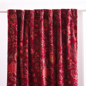 Velvet Curtains, Custom Window Curtain Panels, Wine Red Velvet Printed Curtains, Dining Room Curtains, Bedroom Curtains, Boho Velvet Curtain