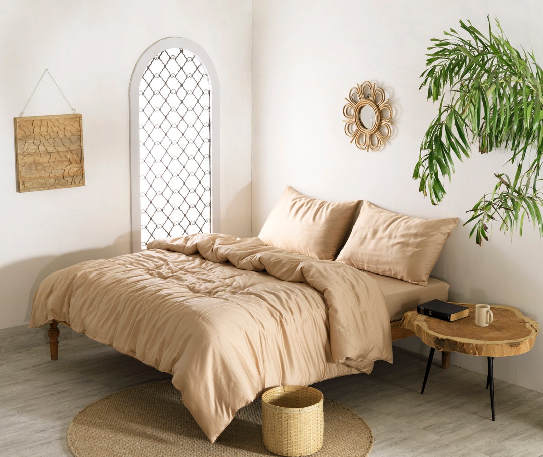 100 Organic Vegan Bamboo Cotton Duvet Cover 3 Pc Beige Etsy UK