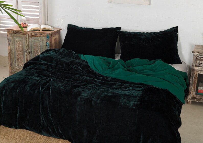 Ultra-Luxe Crushed Velvet Duvet Cover, Boho Bedding UO Comforter Bedding Donna Cover, 3 Pcs Set Emerald Green Duvet Set, Velvet Bedding Set image 7