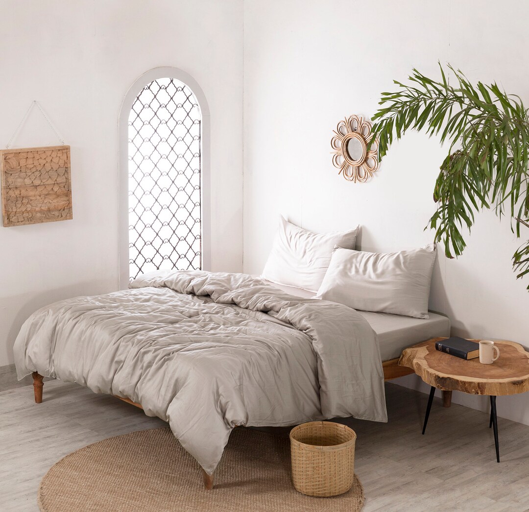 100 Organic Vegan Bamboo Cotton Duvet Cover 3 Pc Gray Etsy