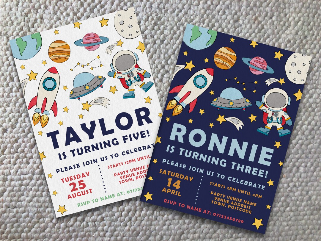 Printable Personalised Space Theme Invitations Birthday Party - Etsy