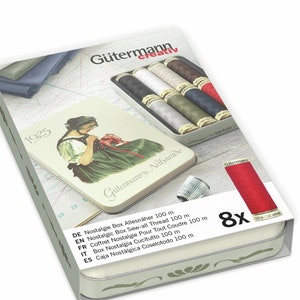 Gutermann Nostalgic Box '1925' All-Purpose 100m Sewing Threads Set with Storage Box for Embroidery & Quilting 8 x Classic Colour Shades image 1