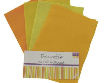 Dovecraft Felt Sheets Assorted 8 x A4 Felt pack - Felt Fabric Patchwork Sewing Square DIY Craft Soft Craft Felt Art Craft Coloured Multipack