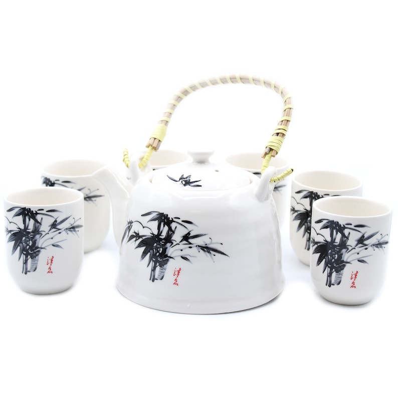 Herbal Teapot Set White Stone Oriental Teapot Set Ceramic Cups Herbal Teapot Kit Ceramics Tea Pot and 6 Cups