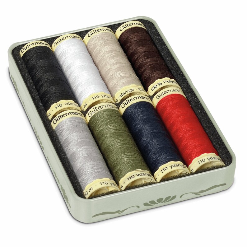 Gutermann Nostalgic Box '1925' All-Purpose 100m Sewing Threads Set with Storage Box for Embroidery & Quilting 8 x Classic Colour Shades image 2