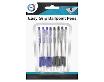Easy Grip Retractable 8Pc Multi Colour Ballpoint Pen, Blue & Black Pen, Craft Room Office Stationery, Bullet Journal Planner Study Pen