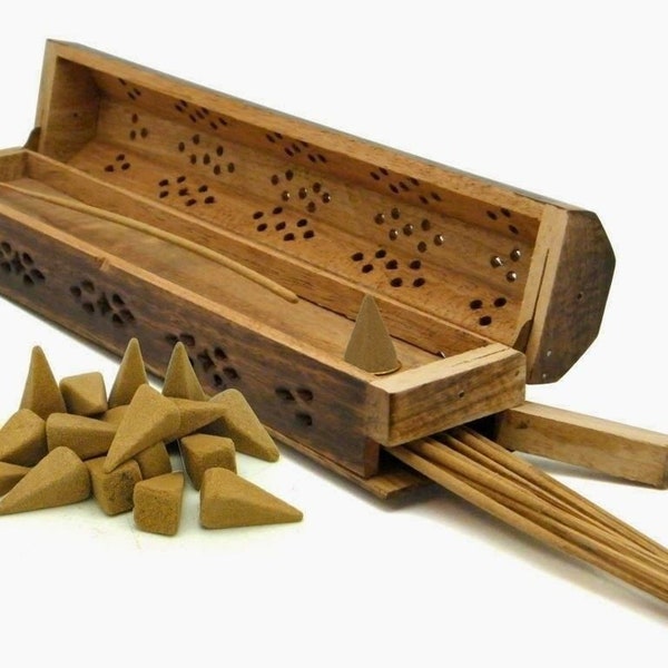 Incense Stick Wooden HOLDER Burning Burner Insence Ash Catcher Wooden Box UK Same Day Dispatch And Free Delivery