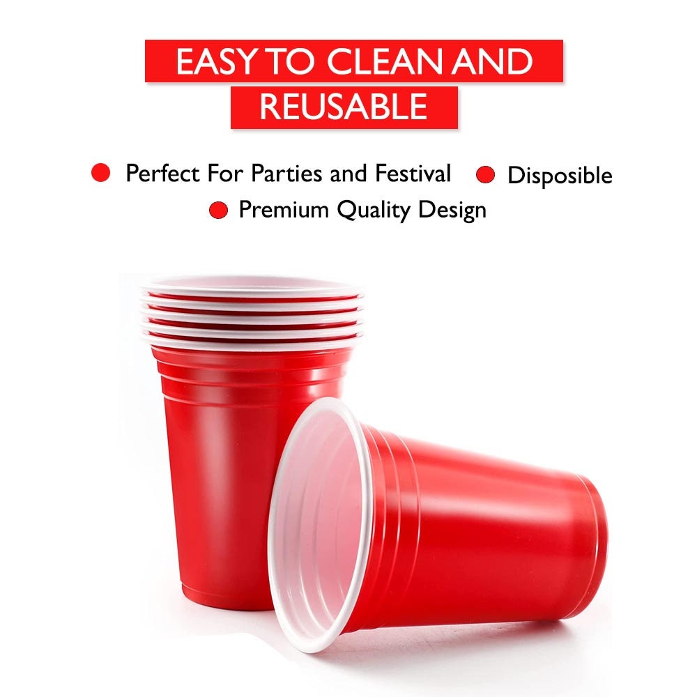 Red Plastic Party Cup Pool Party Birthday All Occasion American Disposable  16oz Tableware for All Events Parties and Games 50pcs 