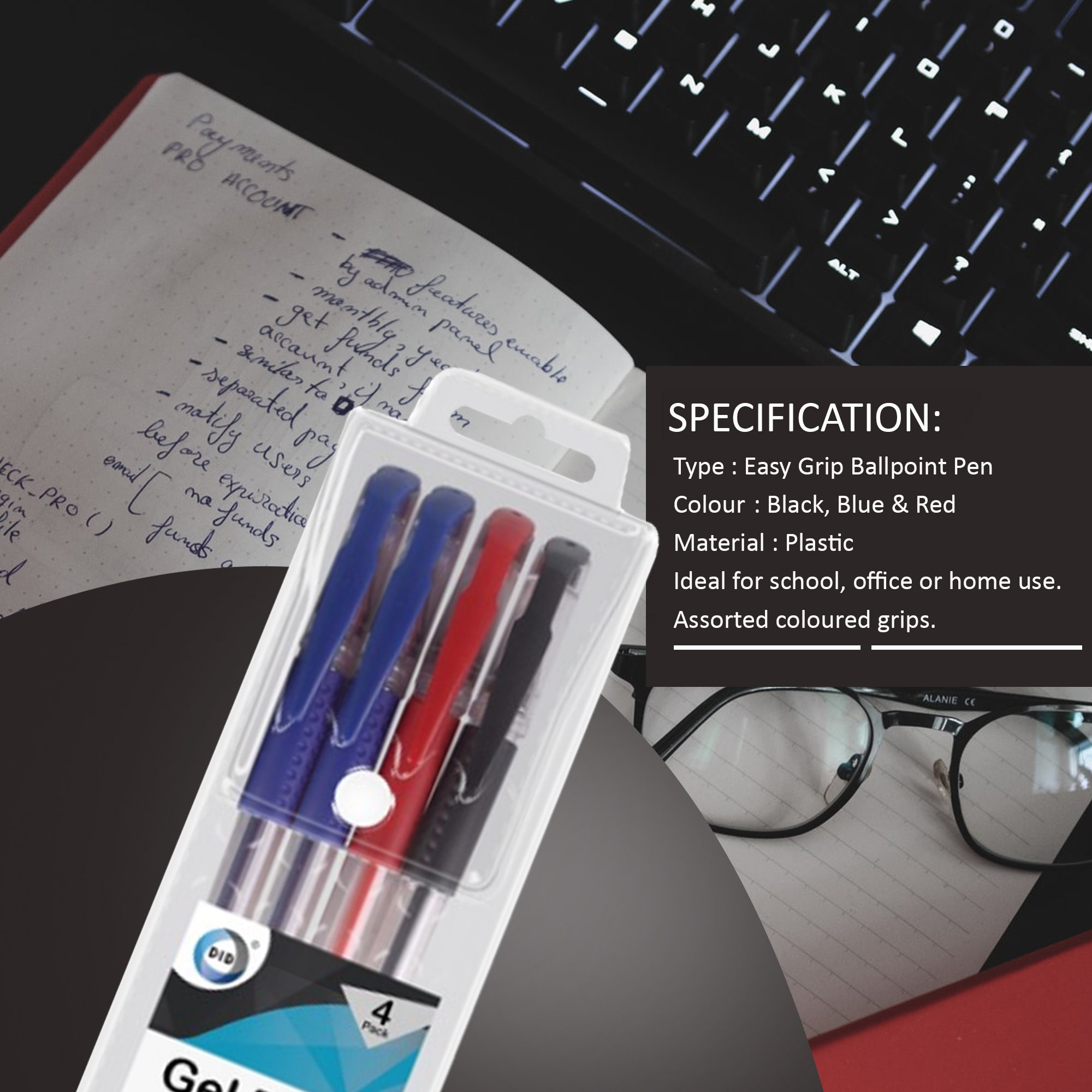 Gel Pen Sets pack of 4 Blue, Black, Red, Writing Pens for Bullet Journals,  Stationary, Penpal Writing & Much More -  Denmark