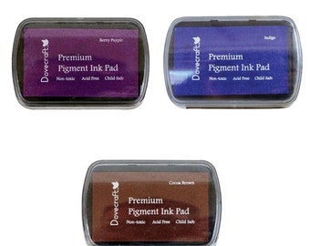 Dovecraft Premium Pigment Ink Pad Rubber Stamping - 3 Assorted Set- Purple/ Indigo/ Cocoa Brown - Scrapbooking Stamp Inkpad