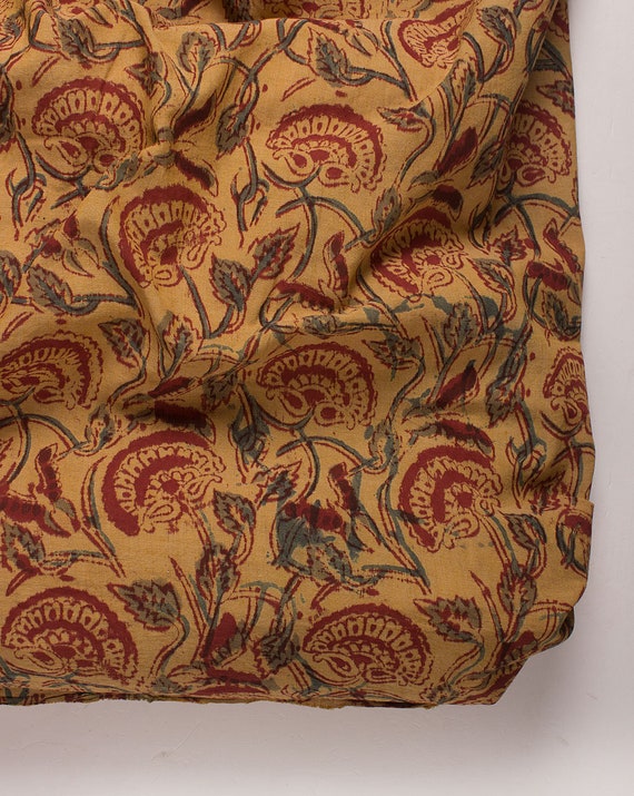 5 Yard Kalamkari Block Print Fabric Loom Textured Cotton Etsy