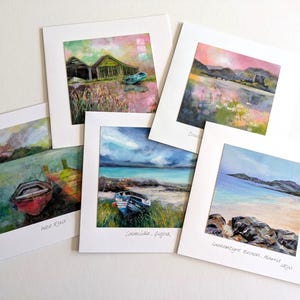 Boote & Strände. Packung mit 5 Grußkarten. Drucke von Originalgemälden. Handgefertigt, signiert und betitelt. Innen leer.