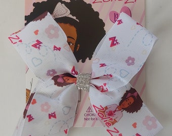 5 inch White Rhinestone hair bow -African American girl-Book character-Zolie Zi