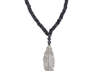 Leather Tassel Necklace w/ Metal Feather Made in Haiti