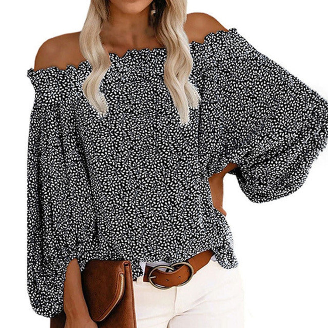 Off Shoulder Lantern Sleeve Floral Dot Blouse Etsy