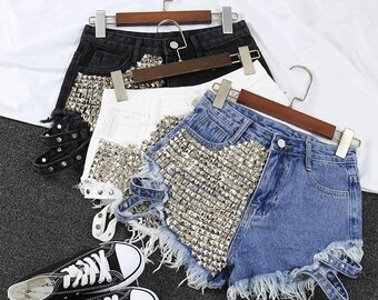 studded denim shorts