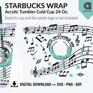 Music lover SVG for acrylic cold cup wrap | Music note SVG design for DIY 24oz tumbler cup full wrap cut file for Cricut digital download