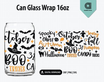 Halloween Libbey can glass template svg | Autumn svg Libbey glass 16oz | Coffee glass wrap svg | Fall wrap svg for Cricut digital download