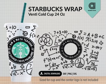 Math teacher SVG for venti cold cup wrap | Teach love inspire SVG full wrap design | School svg | Math signs wrap for Circuit and Silhouette