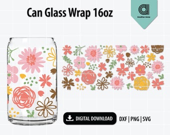 Fiore di primavera Libbey può avvolgere in vetro svg / Pink floral svg / Floral svg full wrap per caffè può vetro 16oz / Birra può vetro svg per Cricut