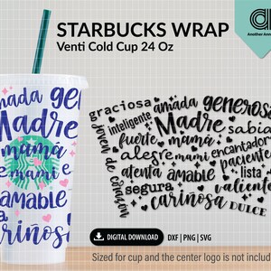 Mother svg | Madre full wrap svg for cold cup | Mum gift svg | Spanish mom png for DIY venti coffee cup 24oz for Cricut & Cameo Silhouette