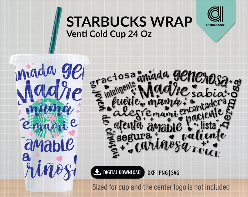 Mother svg | Madre full wrap svg for cold cup | Mum gift svg | Spanish mom png for DIY venti coffee cup 24oz for Cricut & Cameo Silhouette