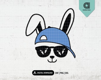 Conejito de Pascua svg / Feliz Pascua svg / Conejito con gafas svg / Hip hop Easter boy svg / Christian svg / Conejo svg para Cricut y Silhouette