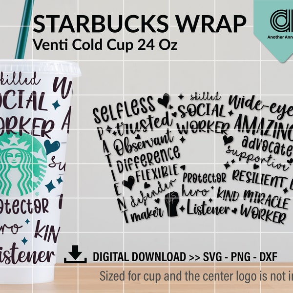 Social worker typography coffee cup wrap svg for venti cold cup 24OZ | Social services svg | DIY coffee cup svg for Cricut and Silhouette