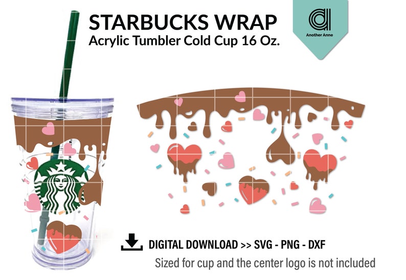 Valentines SVG for acrylic cold cup wrap | Chocolate and honey drip SVG for DIY 16oz tumbler cold cup full wrap for Cricut and Silhouette