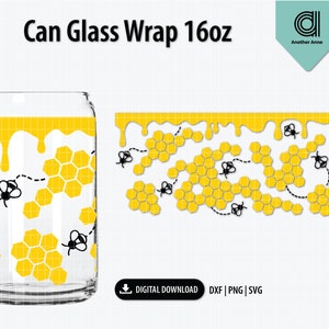 honeycomb Libbey can glass seamless wrap svg | Honey drip beer glass 16oz svg | Coffee glass wrap svg | Animal print wrap svg for Cricut