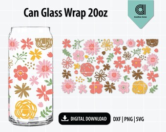 Fiore di primavera Libbey può avvolgere in vetro svg / Pink floral svg / Floral svg full wrap per can coffee glass 20oz / Beer glass svg per Cricut