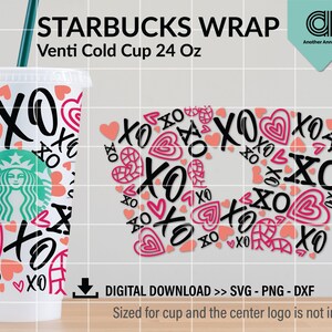 Valentinstag rotes Herz SVG für venti kalte Tasse wrap | Xoxo Liebe Herzen SVG für DIY 24oz wiederverwendbare Kaffee kalte Tasse wrap cut Datei für Cricut