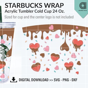Valentines SVG for acrylic cold cup wrap | Chocolate and honey drip SVG for DIY 24oz tumbler cold cup full wrap for Cricut and Silhouette