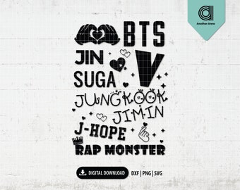 Wszystkie nazwy członków BTS SVG | Pop pop svg | Plik do cięcia Kpop dla Cricut do pobrania cyfrowego