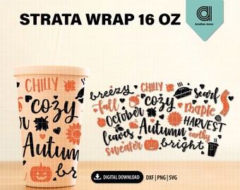 Autumn svg strata cup | Fall svg strata cold cup 16oz svg | Thanksgiving svg | Autumn leaves full wrap svg file for Circuit and Silhouette