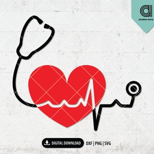 Hart stethoscoop SVG | Medische afkorting SVG | Essentiële werker dxf | Dokter & verpleegkundige svg | Hartslag svg | Ziekenhuis SVG-bestand voor Cricut