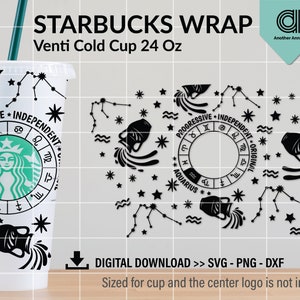 Aquarius SVG pour la conception d'enveloppe complète de tasse de café pour Cricut | Horoscope du zodiaque svg | DIY pour venti cold cup réutilisable 24OZ en téléchargement numérique