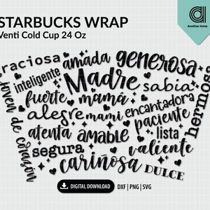 Mother svg | Madre full wrap svg for cold cup | Mum gift svg | Spanish mom png for DIY venti coffee cup 24oz for Cricut & Cameo Silhouette