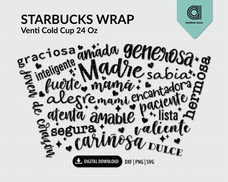 Mother svg | Madre full wrap svg for cold cup | Mum gift svg | Spanish mom png for DIY venti coffee cup 24oz for Cricut & Cameo Silhouette