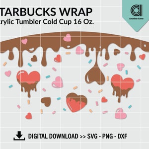Valentines SVG for acrylic cold cup wrap | Chocolate and honey drip SVG for DIY 16oz tumbler cold cup full wrap for Cricut and Silhouette