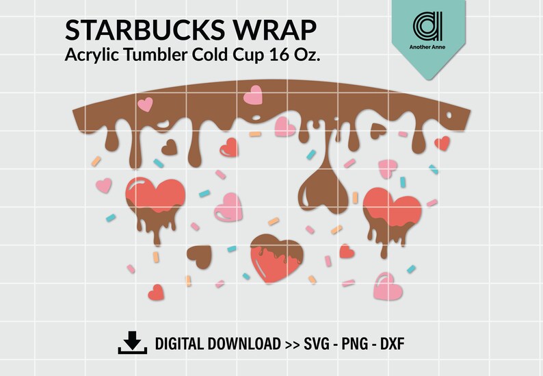 Valentines SVG for acrylic cold cup wrap | Chocolate and honey drip SVG for DIY 16oz tumbler cold cup full wrap for Cricut and Silhouette