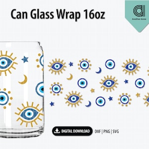Libbey glass wrap 16oz | Generic evil eye svg for Cricut & Silhouette Cameo | Celestial clipart png | Glassware dxf | Mystical png for cup
