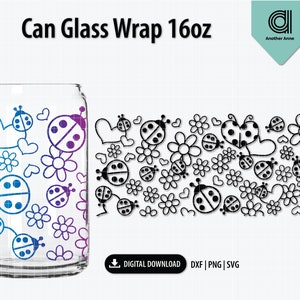 Ladybug SVG | Love bug svg | Libbey wrap SVG | Valentine&#39;s day wrap | Hearts dxf glass 16OZ | Valentines SVG for Cricut digital download