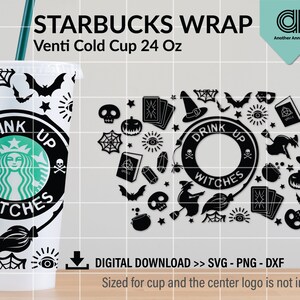 Halloween quote drink up witches SVG for venti cold cup wrap | Basic witch 24oz reusable cup svg digital download for Cricut and Silhouette