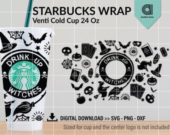 Halloween quote drink up witches SVG for venti cold cup wrap | Basic witch 24oz reusable cup svg digital download for Cricut and Silhouette