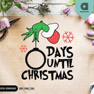 Puede incluir: Un personaje verde parecido al Grinch con un adorno rojo colgando de su cabeza. El adorno tiene un dise&ntilde;o de copo de nieve. El texto "0 DAYS UNTIL CHRISTMAS" est&aacute; escrito en letras negras.